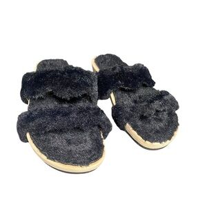 Jack Rogers Lauren Slide Sandals Black Faux Fur
